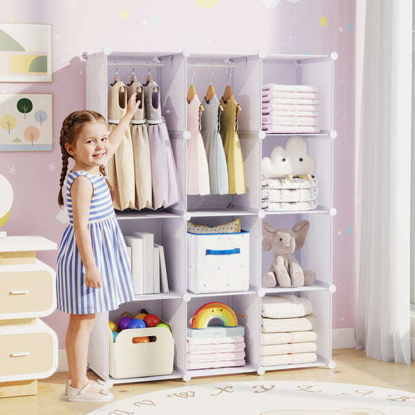 Modular Baby Wardrobe with 10 Cubes & Hanging Rod and Shelves Stackable