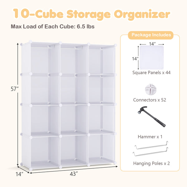 Modular Baby Wardrobe with 10 Cubes & Hanging Rod and Shelves Stackable