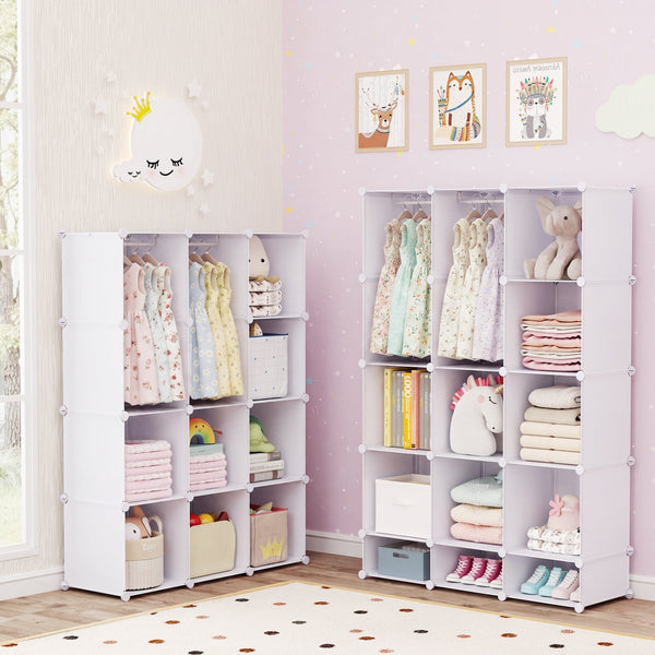 Modular Kids Wardrobe with 10 Cubes & Hanging Rod