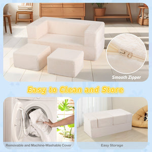 Modular Kids Sofa Couch Convertible Foam Armchair for Children-Beige