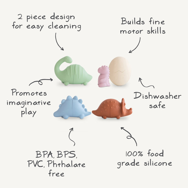 Dino Mold Free Bath Play Set in vibrant colors, perfect for fun and safe bath time play for babies and toddlers.