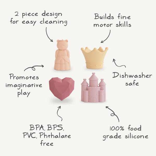 Princess Mold Free Bath Play Set for kids, showcasing colorful toys at an angle for playful bath time fun.