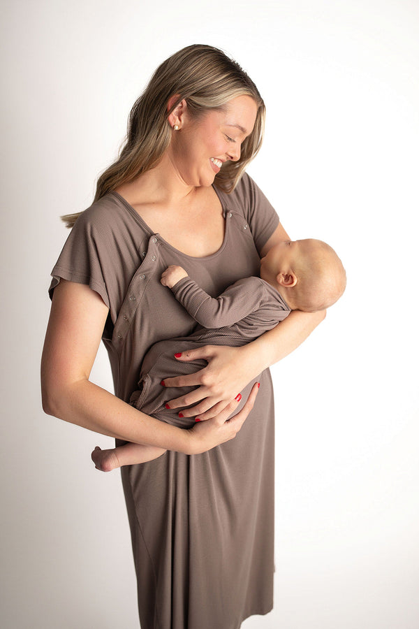 Cocoa Brown Ribbed Knotted Newborn Baby Gown