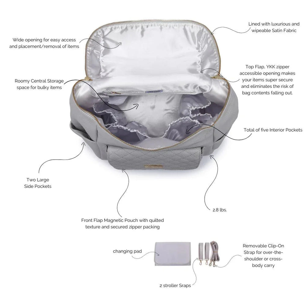 Signature Diaper Bag in Stone Grey - stylish and functional baby accessory for on-the-go parents.