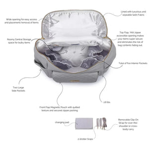 Signature Diaper Bag in Stone Grey, stylish and functional, shown from angle 2 for a detailed view.