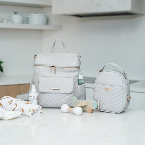 Classic Snack Bag in Stone Grey for food storage and on-the-go convenience, shown at angle 8.