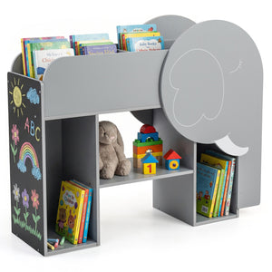 Montessori Bookshelf with Elephant Shape 3-Tier Toddler Toy Storage Organizer-Grey