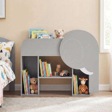 Montessori Bookshelf with Elephant Shape 3-Tier Toddler Toy Storage Organizer