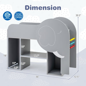 Montessori Bookshelf with Elephant Shape 3-Tier Toddler Toy Storage Organizer-Grey
