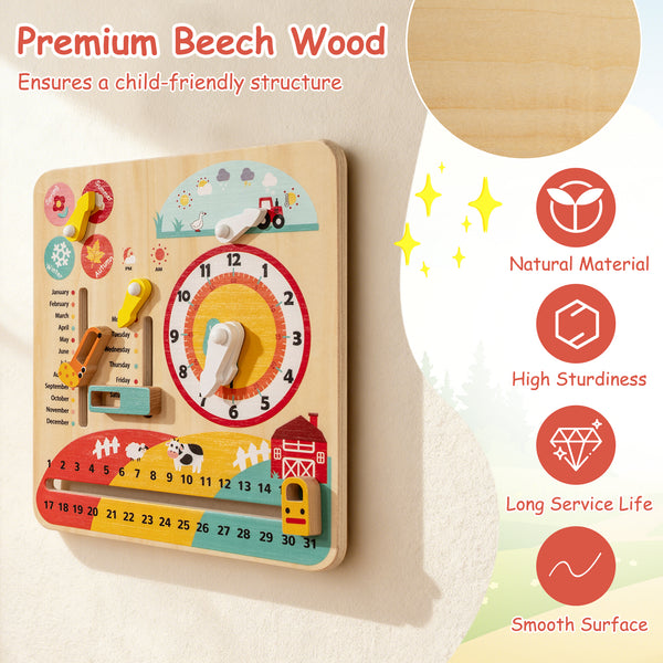 Montessori Wooden Toy for Toddlers Educational Learning Clock Toy About Season