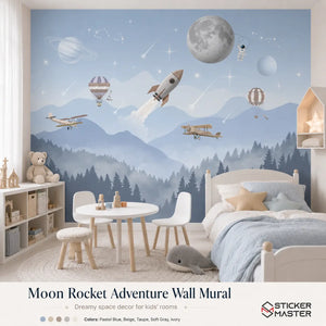 Moon Rocket Adventure Wall Mural for Kids, Nursery & Playrooms by Sticker Master