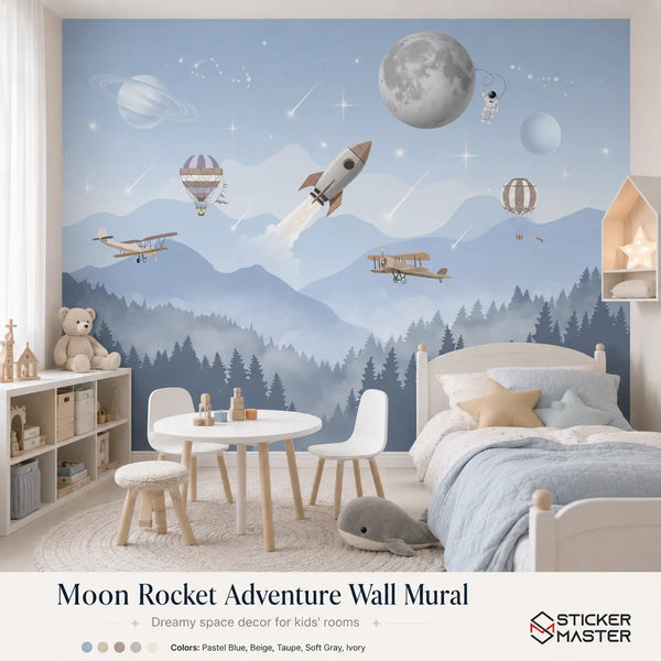 Moon Rocket Adventure Wall Mural for Kids, Nursery & Playrooms by Sticker Master