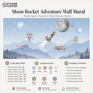 Moon Rocket Adventure Wall Mural for Kids, Nursery & Playrooms by Sticker Master