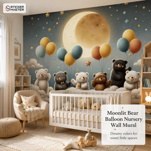 Moonlit Bear Balloon Nursery Wall Mural