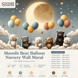 Moonlit Bear Balloon Nursery Wall Mural