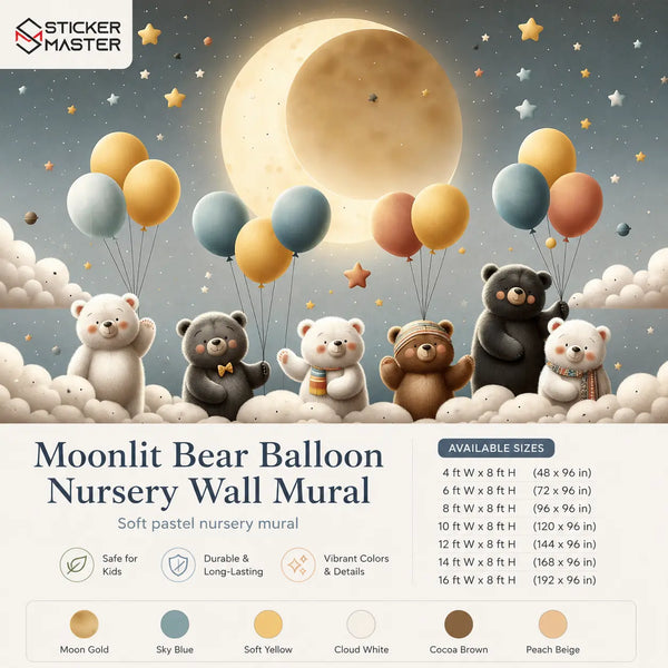 Moonlit Bear Balloon Nursery Wall Mural