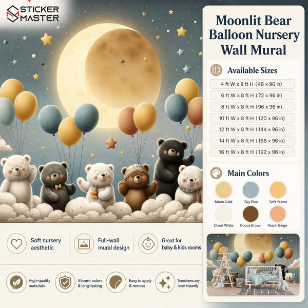 Moonlit Bear Balloon Nursery Wall Mural