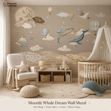 Moonlit Whale Dream Wall Mural for Kids & Nursery