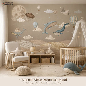 Moonlit Whale Dream Wall Mural for Kids & Nursery