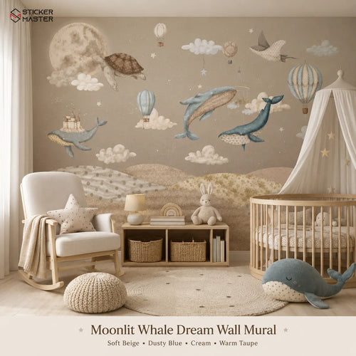 Moonlit Whale Dream Wall Mural for Kids & Nursery