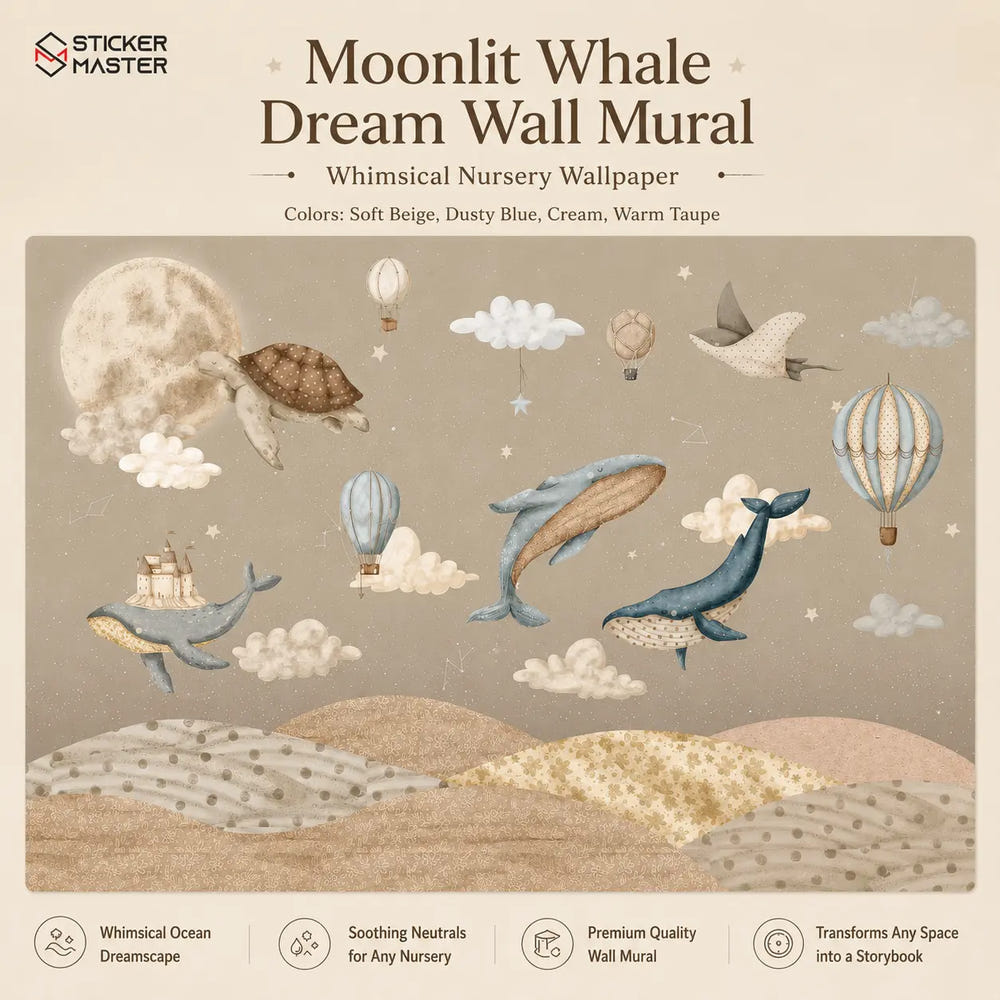 Moonlit Whale Dream Wall Mural for Kids & Nursery