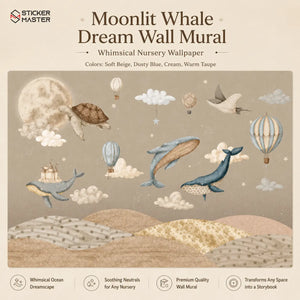 Moonlit Whale Dream Wall Mural for Kids & Nursery