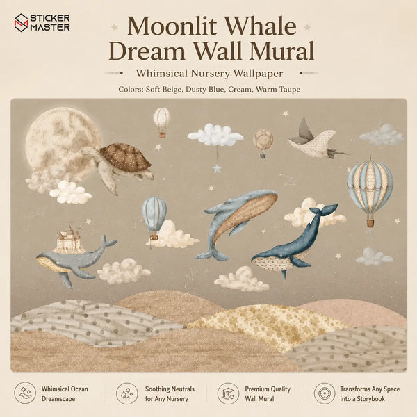 Moonlit Whale Dream Wall Mural for Kids & Nursery