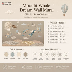 Moonlit Whale Dream Wall Mural for Kids & Nursery