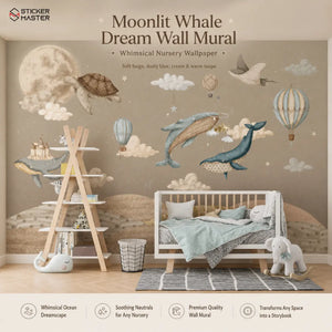 Moonlit Whale Dream Wall Mural for Kids & Nursery