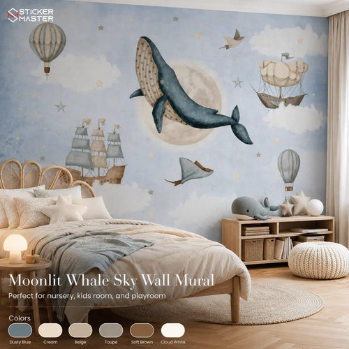 Moonlit Whale Sky Wall Mural for Dreamy Nursery Rooms