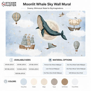 Moonlit Whale Sky Wall Mural for Dreamy Nursery Rooms