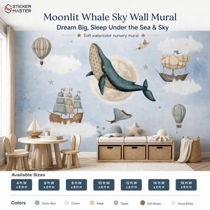 Moonlit Whale Sky Wall Mural for Dreamy Nursery Rooms