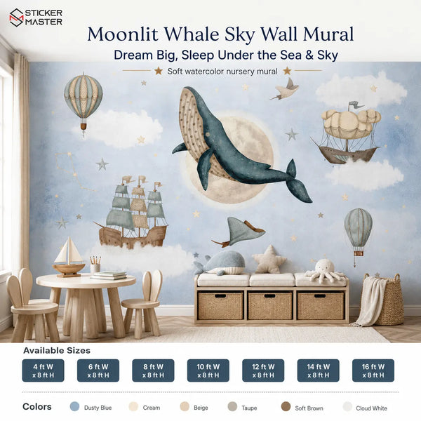 Moonlit Whale Sky Wall Mural for Dreamy Nursery Rooms