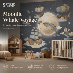 Moonlit Whale Voyage Wall Mural for Kids & Nursery by Sticker Master