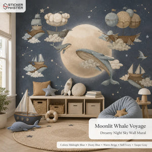 Moonlit Whale Voyage Wall Mural for Kids & Nursery by Sticker Master