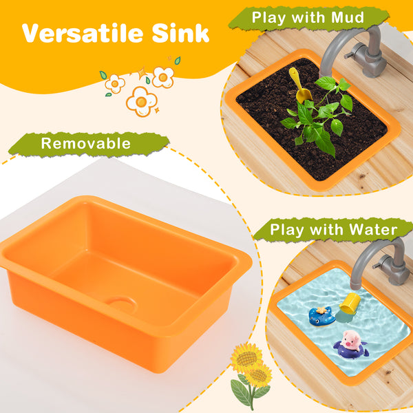 Kids Mud Kitchen Fir Wood Playset with Planting Pots and Blackboards