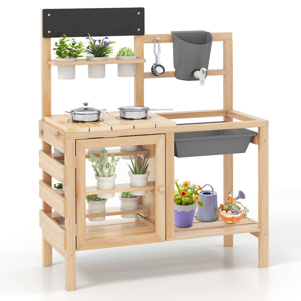 Mud Kitchen Playset with Sink and Plants Observation Room-Natural