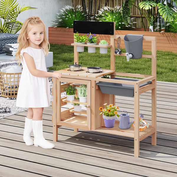 Mud Kitchen Playset with Sink and Plants Observation Room-Natural