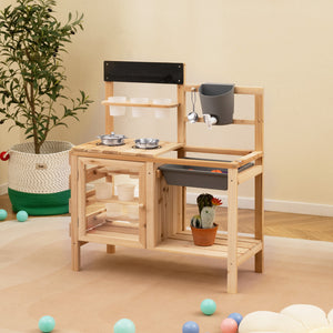 Mud Kitchen Playset with Sink and Plants Observation Room-Natural