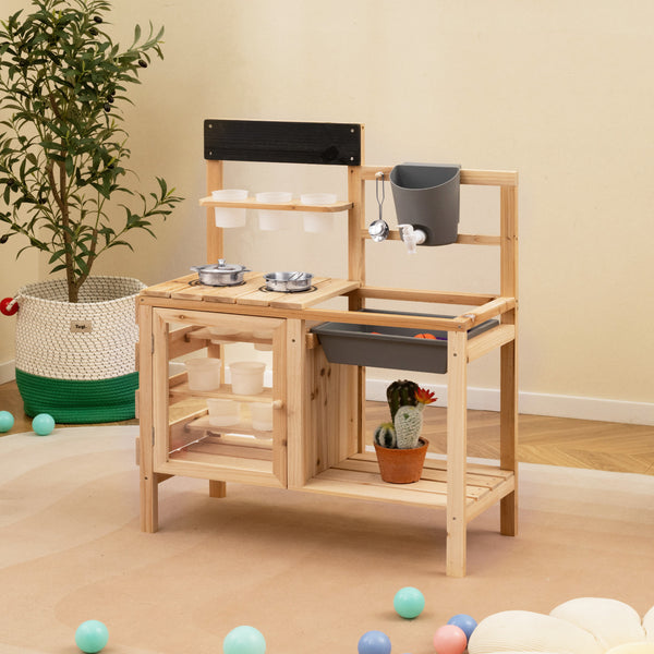 Mud Kitchen Playset with Sink and Plants Observation Room-Natural
