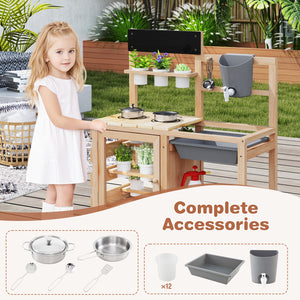 Mud Kitchen Playset with Sink and Plants Observation Room-Natural
