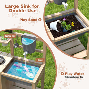 Mud Kitchen Playset with Sink and Plants Observation Room-Natural