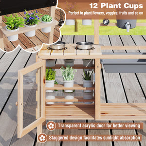 Mud Kitchen Playset with Sink and Plants Observation Room-Natural