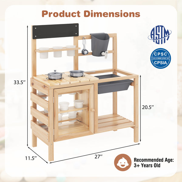 Mud Kitchen Playset with Sink and Plants Observation Room-Natural