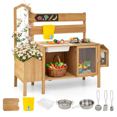 Mud Kitchen for Kids with Detachable Bird Cage and Stoves