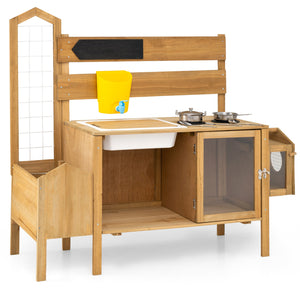 Mud Kitchen for Kids with Detachable Bird Cage and Stoves-Natural