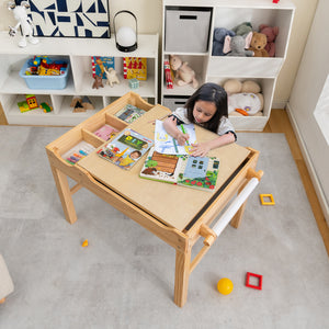 Kids multi-activity wooden play table with storage and paper roll, perfect for building blocks and creative play.