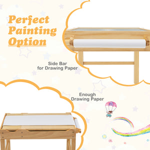 Kids multi-activity wooden play table with storage and paper roll, perfect for building blocks and creative play.
