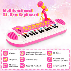 31-Key Kids Piano Keyboard Toy with Microphone and Multiple Sounds for Age 3+