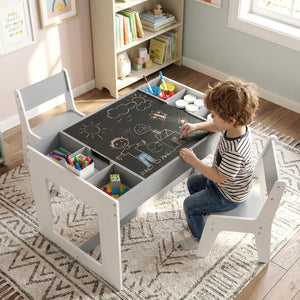 Multifunctional Kids Table and 2 Chairs Set with Chalkboard